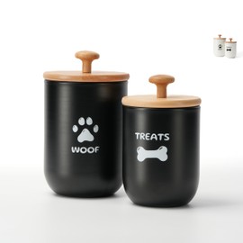 OTTENON Dog Treat Container Set of 2, Dog treat jar with Airtight Lid, Small dog food container, Dog Cookie Jar for kitchen Counter, Treats Canister, Pet Treat Container 8.3x4.9 & 7.1x4.3 (Black)
