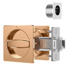AST Square Pocket Door Lock with Edge Pull, Sturdy Privacy Bifold and Cavity Sliding Door Lock with Flush Pull, Replacement Hardware with Latch, Made of Zinc Alloyy, Rose Gold