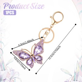 Butterfly Keychain Bag Charm Butterfly Pendant Wristlet Keychain Purple Rhinestone Cute Key Chain Backpack Bag Charm Car Key Ring for Women Girl Handbag Purse Charms Keychains Car Keys Accessories