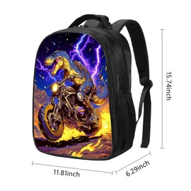 SARA NELL Dinosaur Backpack Boys Dinosaur Ride Motorcycle Backpack, Cool Dinosaur with Purple Lightning in Galaxy Space Anime Style Backpack, Elementary Boys Backpack with 2 Compartments, 16 Inch