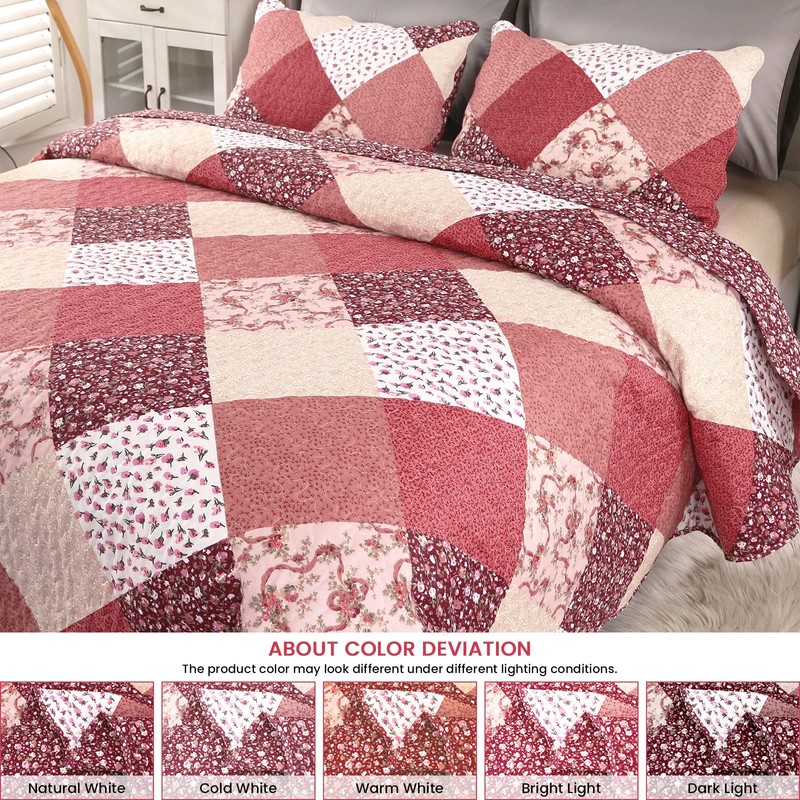 Qucover Patchwork Pillowcases 2 Pack Multicolor Floral Printed Pillow Cases
