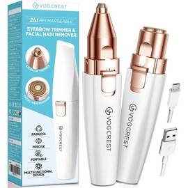 Eyebrow Facial Trimmer: 2 in1 Rechargeable Facial Hair Removal and Eyebrow Shaver - Face Lips Body Painless Facial Razor with Built-in LED Light (White) - Color: Sky Blue