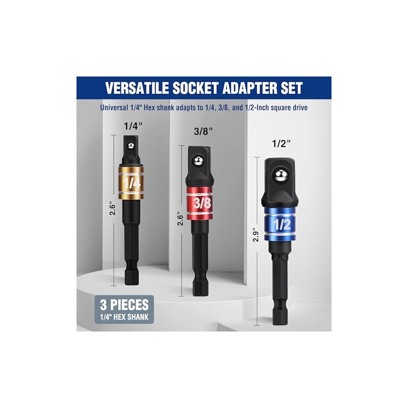 WORKPRO Impact Grade Socket Adapter Set, 1/4", 3/8", & 1/2"