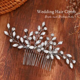 Asooll Bride Wedding Hair Comb Silver Rhinestone Hair Piece Bridal Accessories for Women