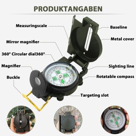 Compass, Portable Compass, Pocket Compass, Real Scout Pocket Compass for Explorers, Waterproof Metal Casing, Military Marching Compass with Bag for Outdoor Activities such as Camping, Hiking