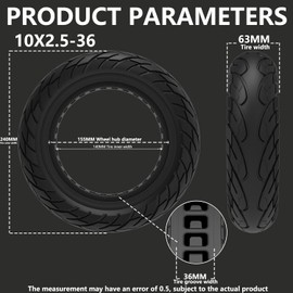 GODETON 10x2.5 Solid Tires 10 Inch for Kugoo M4/M4 Pro for Zero 10X Electric Scooter Accessories, Off-Road Replacement Rubber Tires Anti-shock and Anti-slip (2 Pcs) (Black)