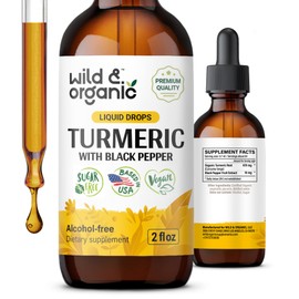 Wild & Organic Turmeric Supplement Liquid - Joint Support - Turmeric Curcumin with Black Pepper Extract - Curcumin Root Drops - Vegan, Sugar & Alcohol-Free Tincture - 2 fl oz