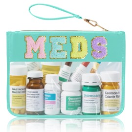 Siwara Snack Bags Clear Pouch Travel Makeup Bag Chenille Letter Bags for Zipper Pouch Clear Cosmetic Clearly Tote Bag Makeup Travel Bags for Women (Green-Meds)