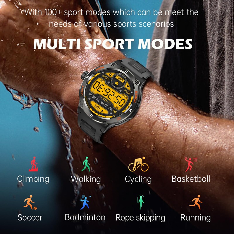 Smartwatch Compass Military Watch, Robust Smart Watch with LED Torch