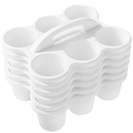 6 Pack Classroom Caddy Storage Basket with Handle, Plastic Drink Cup Caddy Holder, 6 Compartments for Kids, Table, Office, Arts, Crafts, Crayon, Marker, Pencil, School Supplies - White