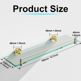 KOCOK Glass Shelf for Bathroom,20-Inch Gold Glass Bathroom Shelf Modern Stainless Steel Tempered Glass Floating Shelf Wall Mount Accessories