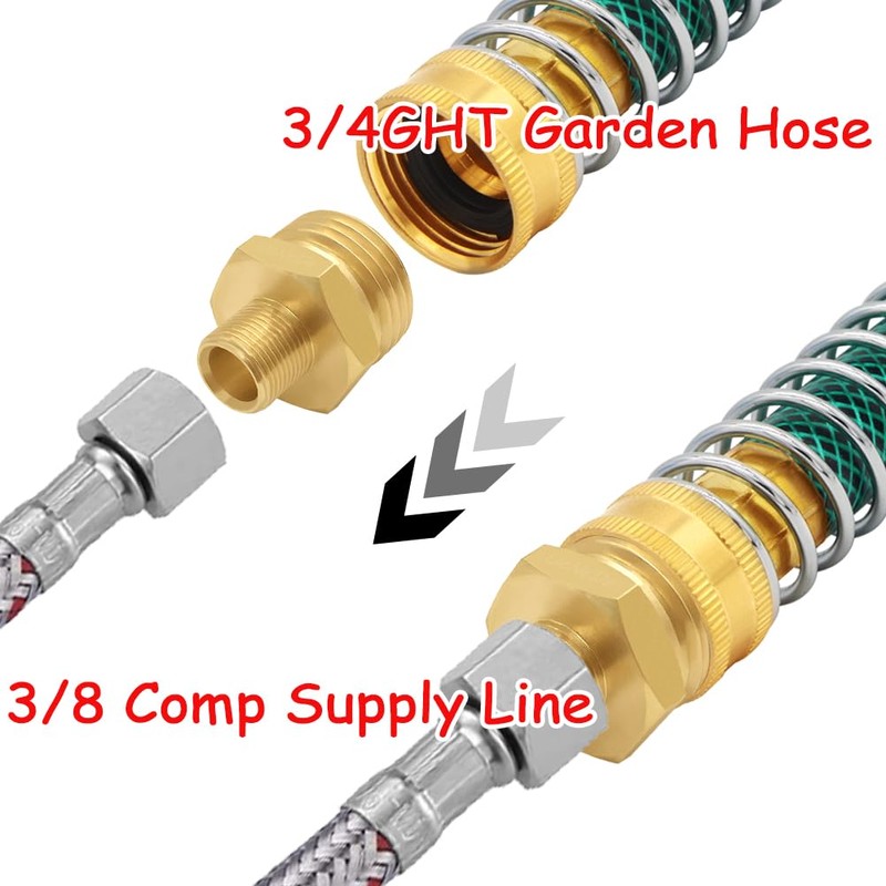 Uenede Water Line Adapter, 3/4" GHT Male to 3/8" Compression