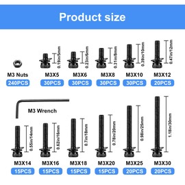 480 Pcs M3 Screws Bolts and Nuts Set, Hex Socket Head Cap Screw Bolt Nut Assortment Set, Hex Socket Cap Head Screws Nuts and Bolts and Washers Kit, Nut and Bolt Set - Black