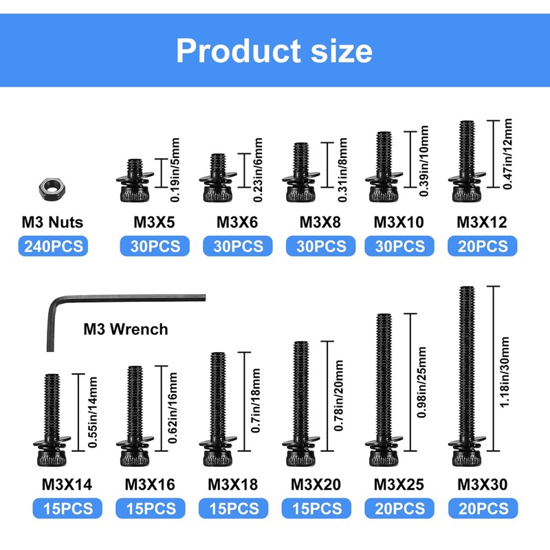 480 Pcs M3 Screws Bolts and Nuts Set, Hex Socket