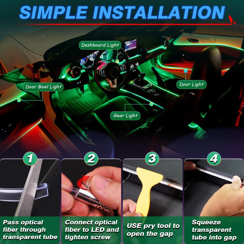 MICTUNING Car LED Interior Strip Light, 6 in 1 RGB