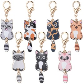 Nogeqi Pack of 7 Cat Key Chains Cat Small Cute Kitten Bag Pendant Gifts for Cat Lovers Women Cute Cat Keychain Bag Charms Gift for Her Him Best Friend Birthday