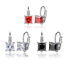 Salanda Crystal Drop Earrings Set, Silver Plated Dangle Birthstone Earrings for Women Girls, mm, Silver, Crystal