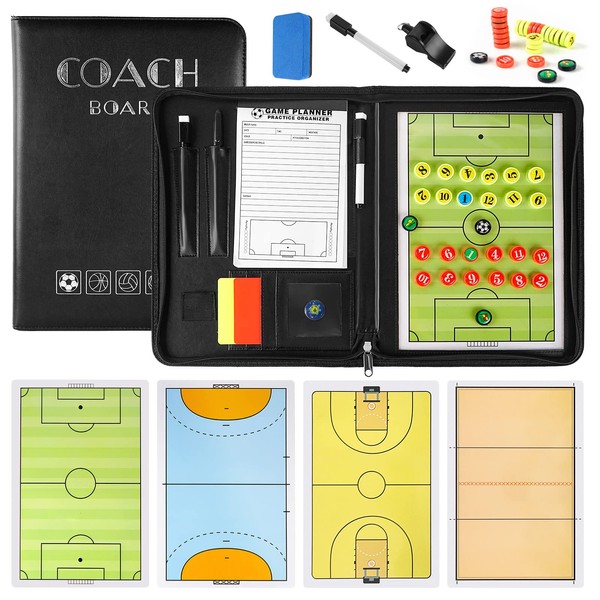 MKNZOME Portable Football Tactic Board, Magnetic Football Coach Strategy Board Training Kit with Marker and Eraser - Soccer Coach Board for Training, Competition