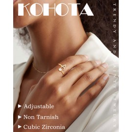 Gold Silver Initial Rings for Women Non Tarnish Dainty 14k Gold Plated Stackable Rings for Women Trendy Adjustable Capital Letter Cubic Zirconia Thumb Pinky Ring Unique Cute Open Birthday Gift Jewelry