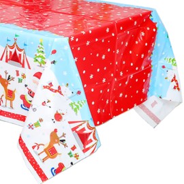 120*180cm Christmas Disposable TableCloths Table Cover Plastic,Rectangle Table Cloths Santa Holly Snowman Xmas Tablecloth Waterproof Tablecloth for Christmas Winter Holiday Party Table Decoration