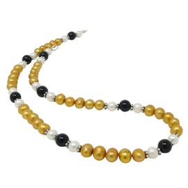 Necklace made of pearls, freshwater cultured pearls and onyx yellow/black/white, 48 cm, Onyx, pearls