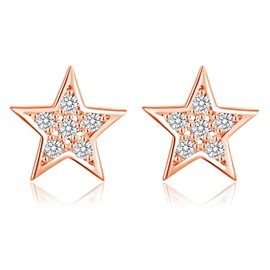 Kamise Hypoallergenic Star Zirconia Stud Earrings, Sterling Silver Stud Earrings for Women, Stud Earrings Silver 925 Ladies Girls,Sleeping Studs Earrings for Kids, Rose Gold Studs with Jewellery Box