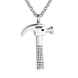 LuxglitterLin Hammer Construction Tool Urn Necklace for Ashes Laborer Cremation Jewelry Keepsake Memorial Pendant Jewelry for Sister