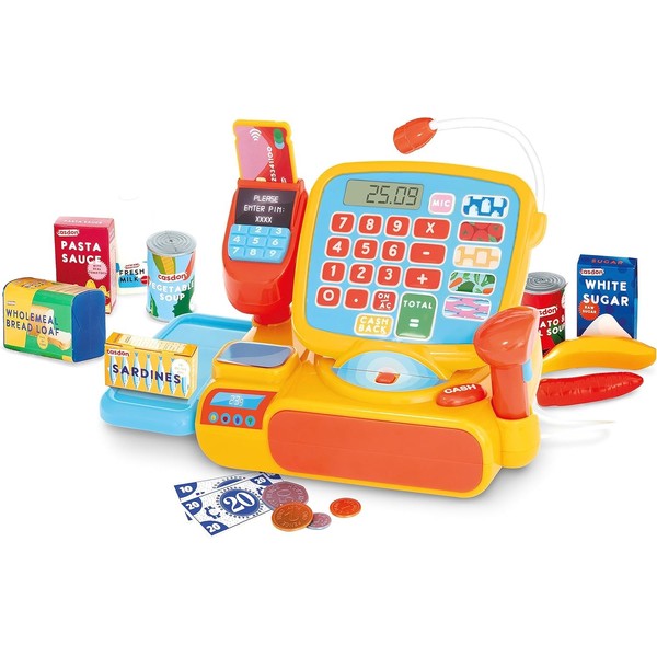 Casdon Cash Register. Toy Shopping Till Set with Working Calculator, Scanner, Pretend Money, Play Food, and More. Suitable for Preschool Toys. Playset for Children Aged 3+