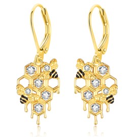Zhi Kexin Bee Honeycomb Dangle Drop Earrings for Women 925 Sterling Silver Gold Plated Bumble Bees Leverback Jewelry Gifts