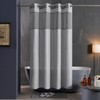 Ringless Shower Curtain with Sheer Mesh Top Window,Extra Long 96