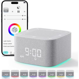 Sound Machine Alarm Clock, 32 Soothing Sounds, 8 Night Light, App Control White Noise Sound Machine with Dimmable Clock, Auto-Off Sleep Timer, Volume Control White Noise Machine for Baby, Kids, Adult