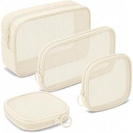 Set de 4 Bolsas de Maquillaje de Malla para Viaje, 3 Tamaños, Beige
