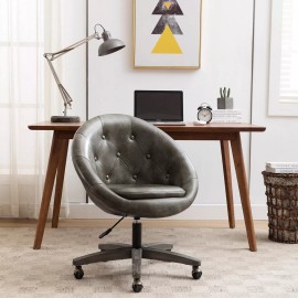 Duhome Elegant Lifestyle Home Office Chair Mid-century Modern Swivel Desk Chair Round PU Leather Tufted - Grey