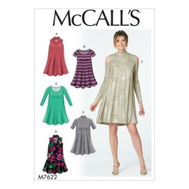 McCall Patterns M7622ZZ0 Misses Knit Swing Dresses with Neckline and Sleeve Variations