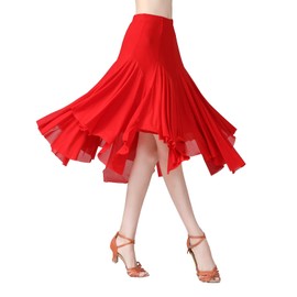 IWEMEK Elegant Ballroom Dance Skirts for Women Dancing Belly Dance Skirt Swing Waltz Salsa Latin Dance Skirts Flamenco Skirt, Red, One Size