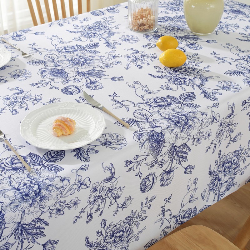 SASTYBALE Blue and White Tablecloth Rectangular, Floral Table Cloth 52"x70"