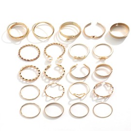 FDEETY Pack of 22 Gold Silver Rings for Women 18 Carat Gold-Plated Golden Rings Set Open Knot Stackable Rings Butterfly Heart Rings Jewellery for Women Girls, Zinc