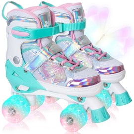 Kids Roller Skates for Girls Boys - Teal for Little Kids Age 4 5 6 7- Adjustable All Light up Wheels Indoor Outdoor Sports Birthday Gift for Son and Grandson