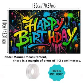 Nuxovilar Happy Birthday Banner, Graffiti-Style Birthday Backdrop for Party Decorations, 71x43 Inch