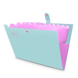 12 Pockets Expanding File Folder, HAISSKY Letter A4 Paper Pockets Accordion Document Organizer[Green & Pink]