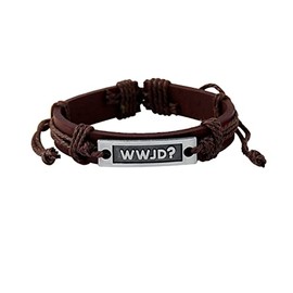 FORUBUS WWJD Leather Bracelet, Religious What Would Jesus Do Strand Bracelet for Women Men Religious Guide Gift, Go to Church Pray Baptism Jewelry