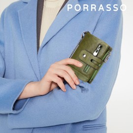 PORRASSO Women's Leather Wallet Credit Card Holder with RFID Protection Multifunctional Wallet, Green