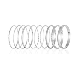 TPZORJX 10 Pieces Silver Bangle Cuff Bracelet Set for Women, Women's Stainless Steel, Layered Stackable Open Adjustable Bangles, Fashionable Jewellery Gift for Her