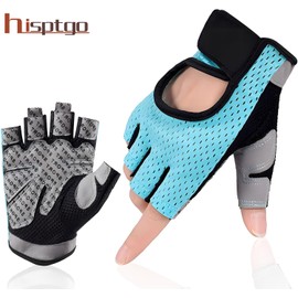 hisptgo Fingerless Cycling Gloves for Men Women - Breathable Workout Gloves Absorbing Padded for Fitness Training Bicycle MTB Road Biking Outdoor Sports, Blue, S