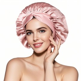 Pink Mulberry Silk Sleep Cap with Elastic Band, Non-Slip Headwear, Silk Hood for Sleeping, Night Cap for Curly Hair, Adjustable, Hair Protection, Hair Care