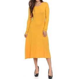 iconic luxe Women's Long Sleeve A-Line Fit and Flare Midi Dress Formal Casual Large Mustard