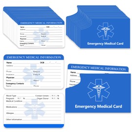 Medical Alert ID Cards with Protective Sleeves - Emergency Contact Cards, Patient Information Identification Wallet Card, 3.5"x 2", 100 Pcs (Blue)
