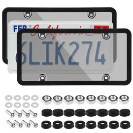 2-Pack Unbreakable Clear License Plate Frames, Slim Design, Rust-Proof Plasitc Holder, Fits All Standard Plates, Screws Included(Tape A)