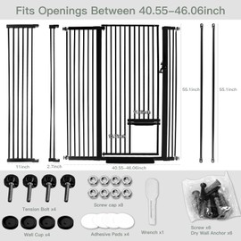 SHYUJAJIE 55 Inch Extra Tall Pet Gate Baby Gate with Small Cat Door, Adjustable 29.55" and -46.06", Dog Gate Pet Gate Easy Walk Thru Pet Door for Stairs, Doorway, House,Black