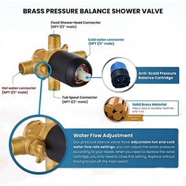 FROPO Black Shower Faucet Set with Tub Spout - Tub and Shower Faucet Combo| Dual 2 in 1 Shower System with Handheld Showerhead 3-way Water Diverter Shower Trim Kit(Pressure Balancing Valve Included)